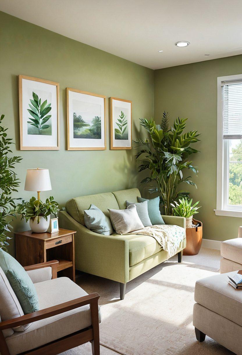 A serene oncology patient room filled with natural light, featuring soft, comfortable furniture, soothing color palettes, and calming artwork. Include green plants for a touch of nature, and a cozy reading nook with books and blankets. Emphasize a sense of tranquility and support, ideal for recovery. super-realistic. vibrant colors. soft focus.